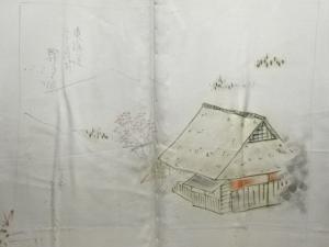 アンティーク　東海道五十三次模様肩裏本場泥大島紬男物羽織